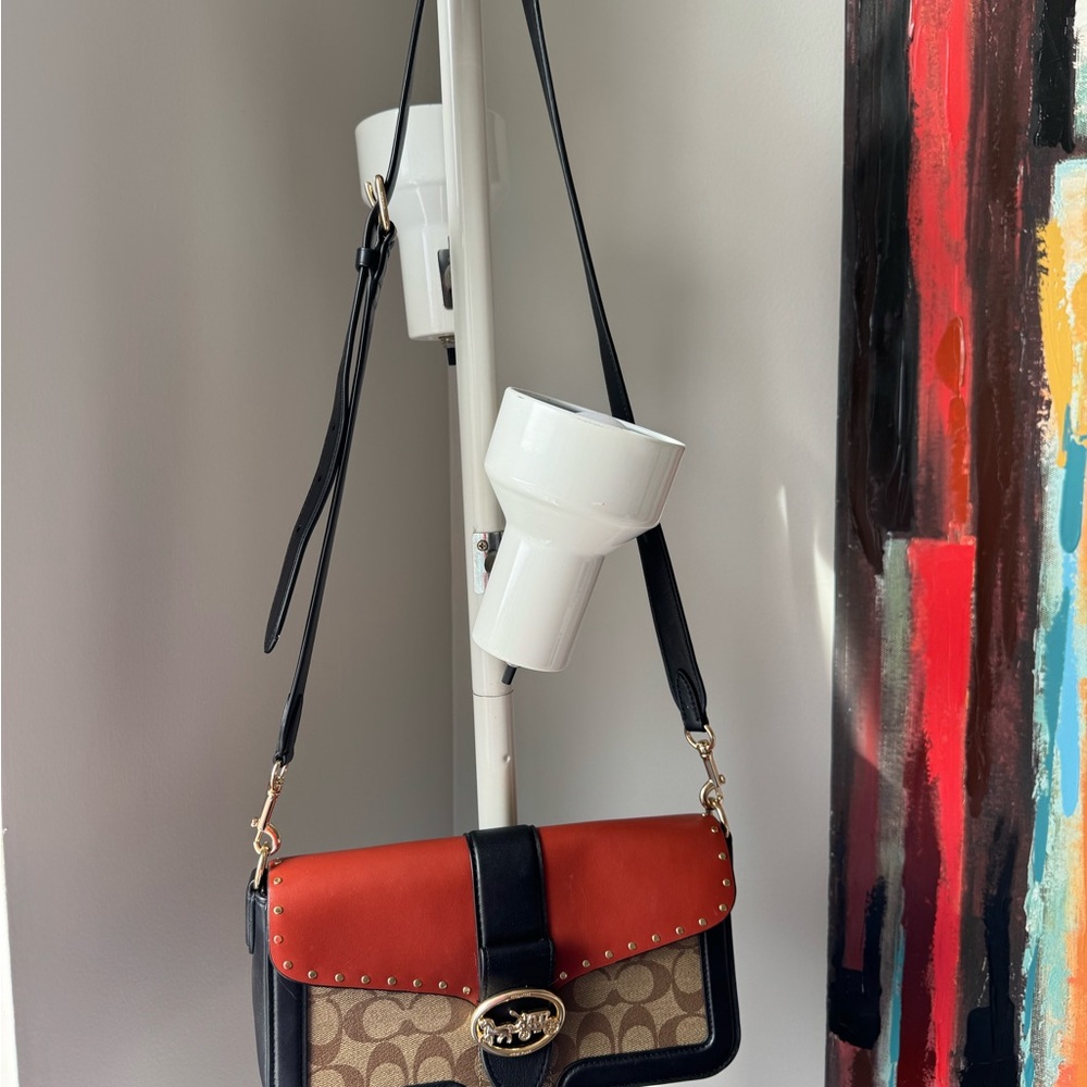 Coach Georgie Shoulder Bag in Colorblock Signature Canvas with Rivets - Picture 2 of 8